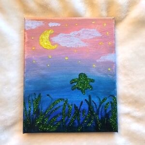 Original Painting and Glitter sea turtle canvas art size 8X10 Kids Bedroom Decor